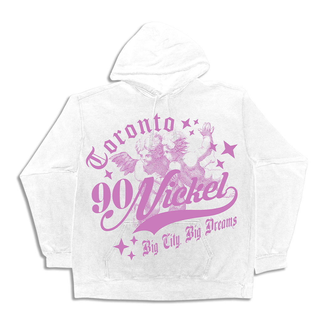 White Hooded Sweatshirt - Pink - Big City, Big Dreams